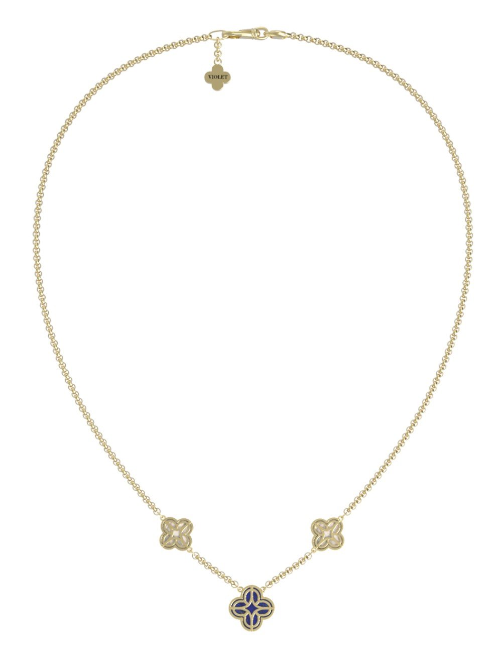 Колье из лимонного золота c бриллиантами, лазуритом и перламутром