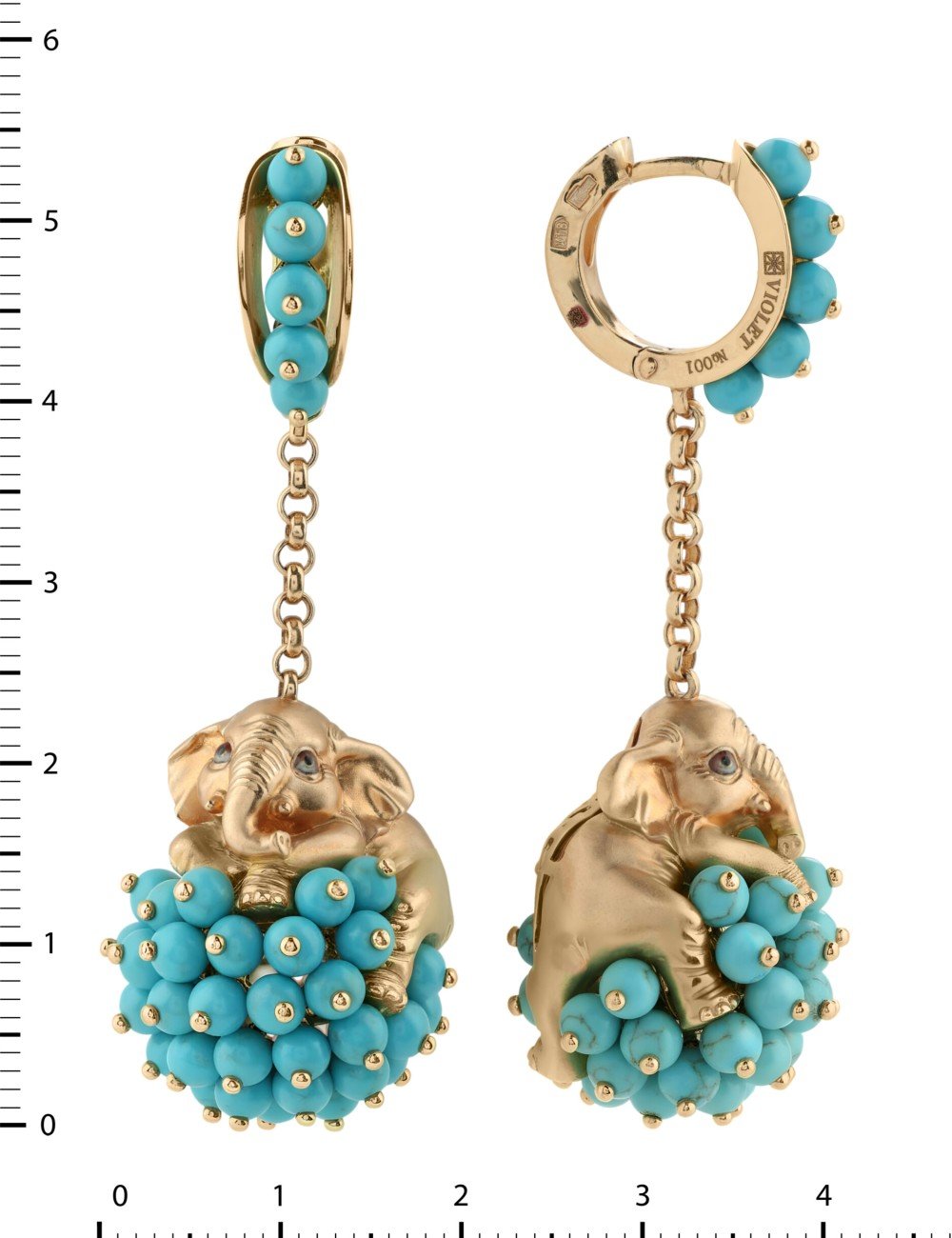 Серьги из золота c эмалью и бирюзой