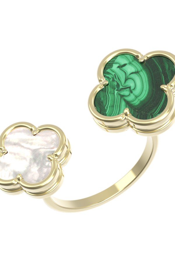 Кольцо из лимонного золота c малахитом и перламутром