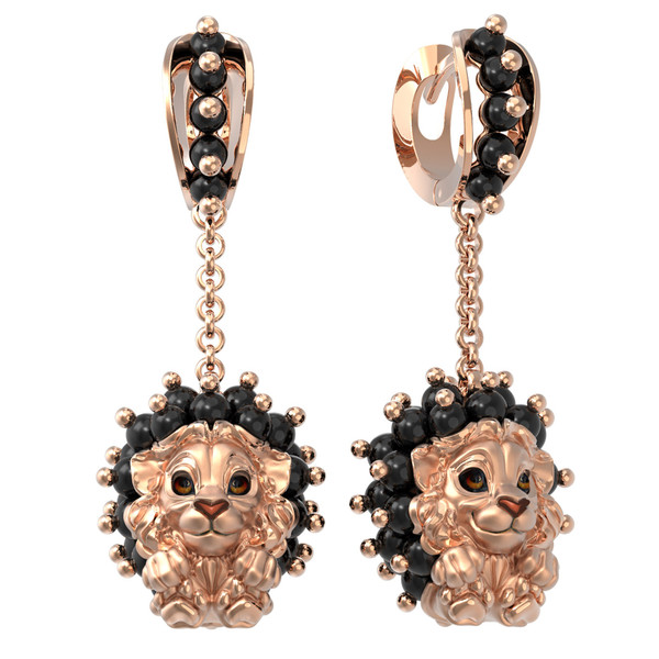 Серьги из красного золота 585 пробы c эмалью и ониксом