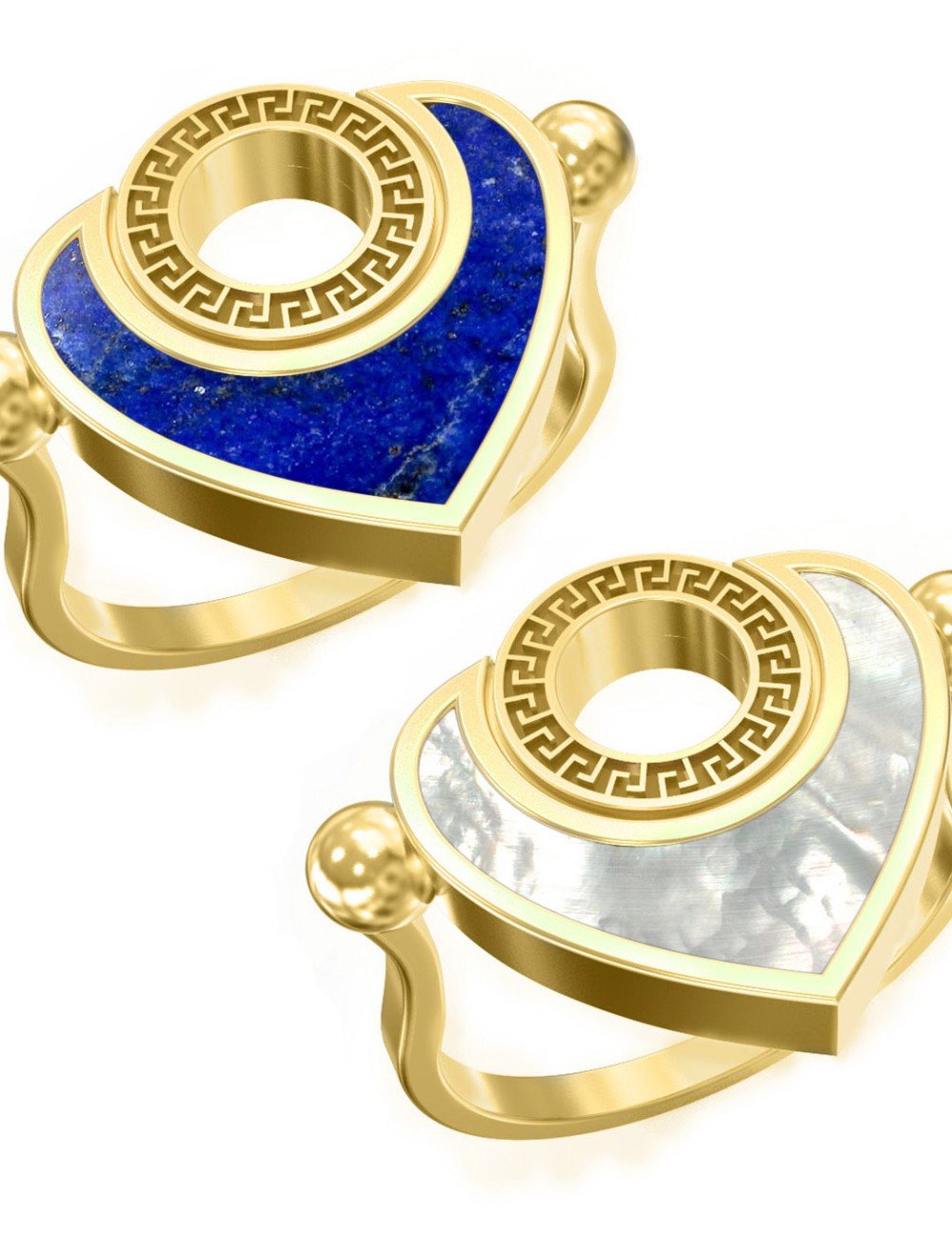 Кольцо из лимонного золота c лазуритом и перламутром