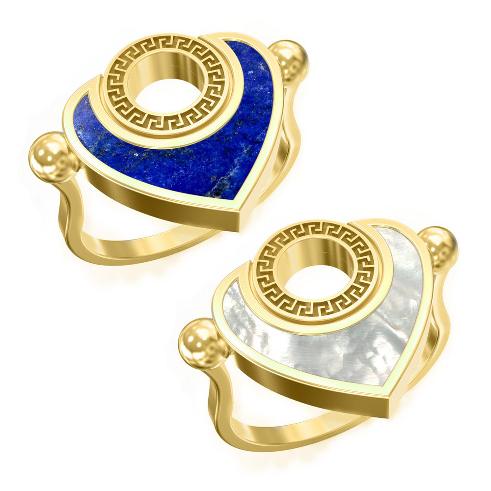 Кольцо из лимонного золота 585 пробы c лазуритом и перламутром