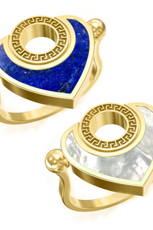 Кольцо из лимонного золота c лазуритом и перламутром