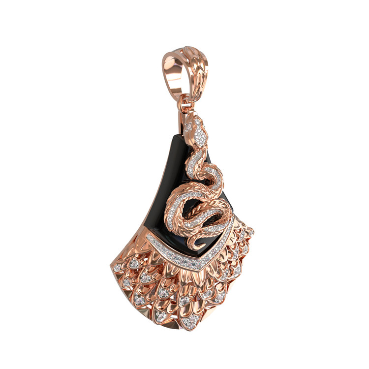 Подвеска из красного золота 585 пробы c бриллиантами и ониксом