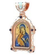 Образок из золота c эмалью, иконописью и темперой