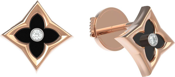 Серьги из красного золота 585 пробы c бриллиантами и ониксом
