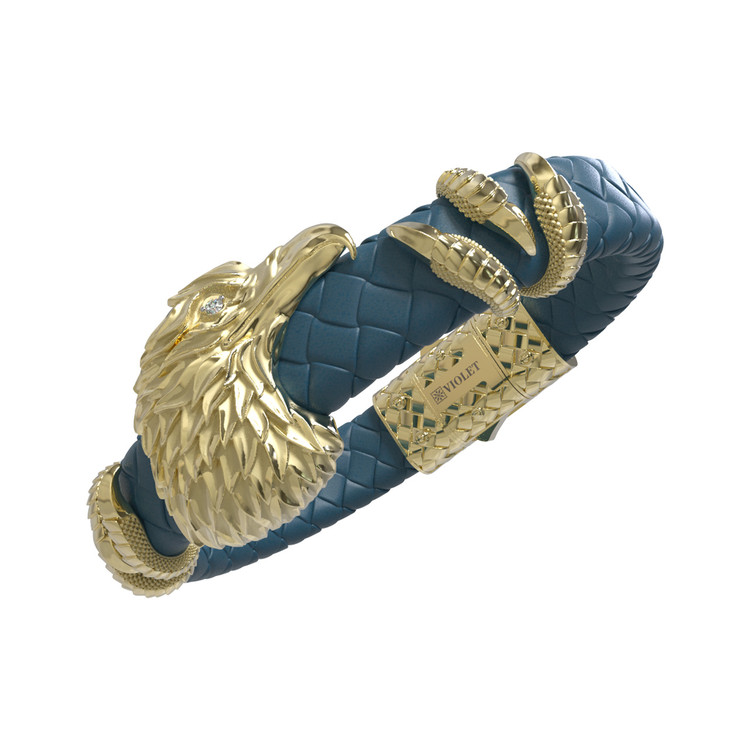 Браслет из лимонного золота 585 пробы c бриллиантами и кожаным шнурком