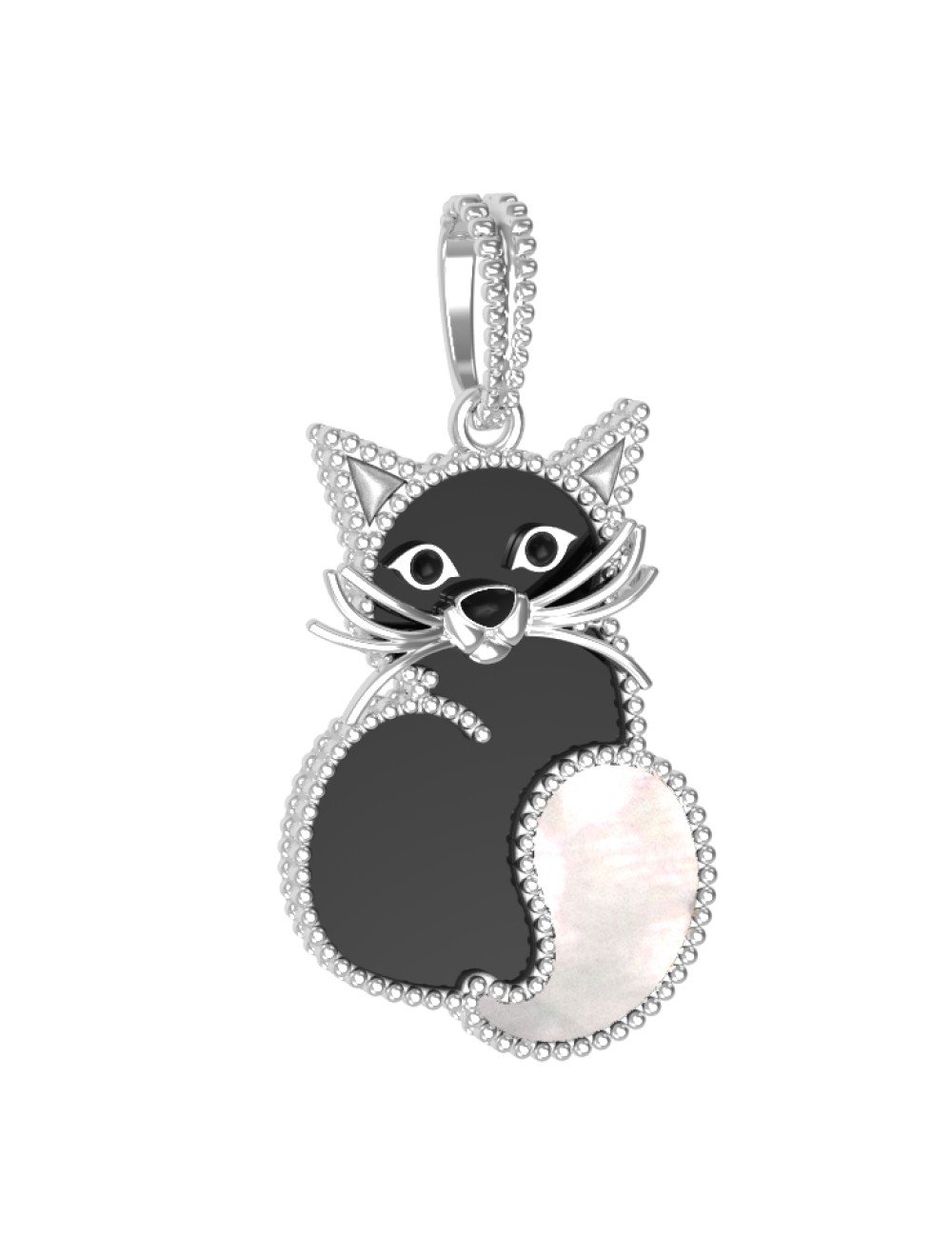 Подвеска из белого золота c эмалью, ониксом и перламутром