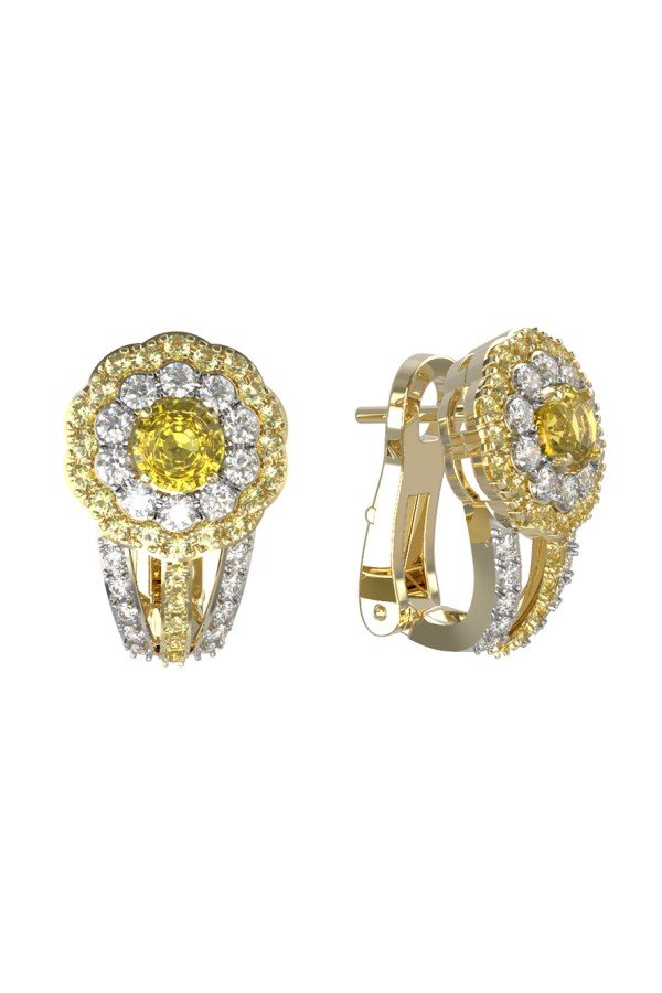 Серьги из лимонного золота c бриллиантами и сапфиром