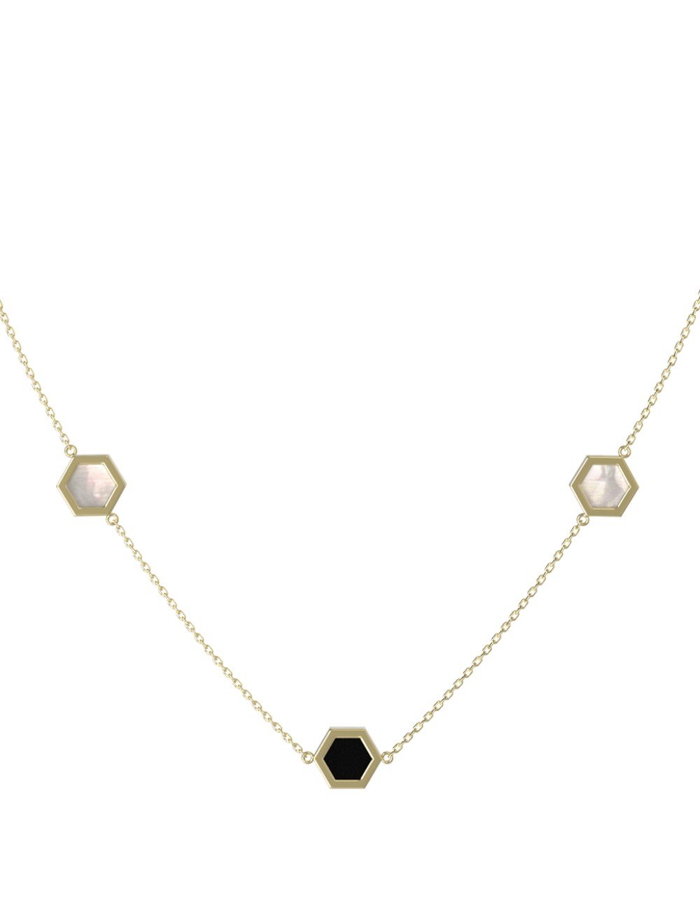 Колье из лимонного золота c ониксом и перламутром