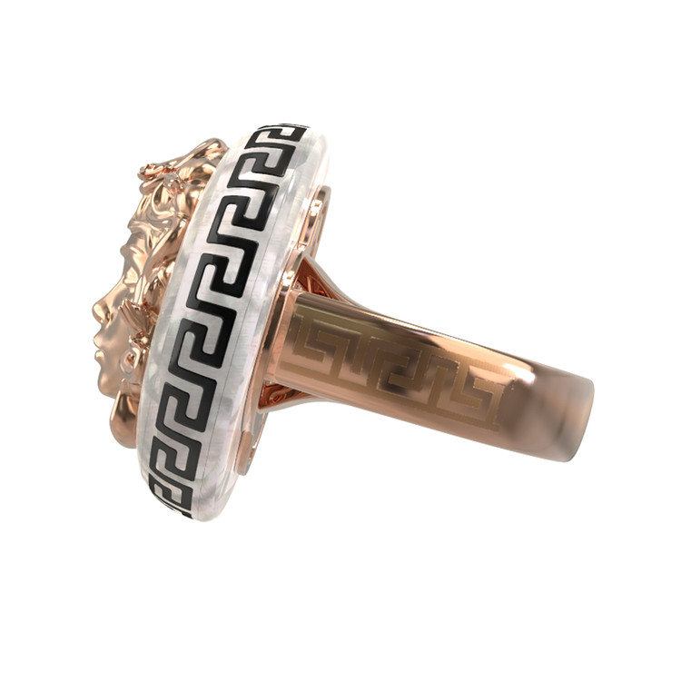 Кольцо из красного золота 585 пробы c эмалью и перламутром