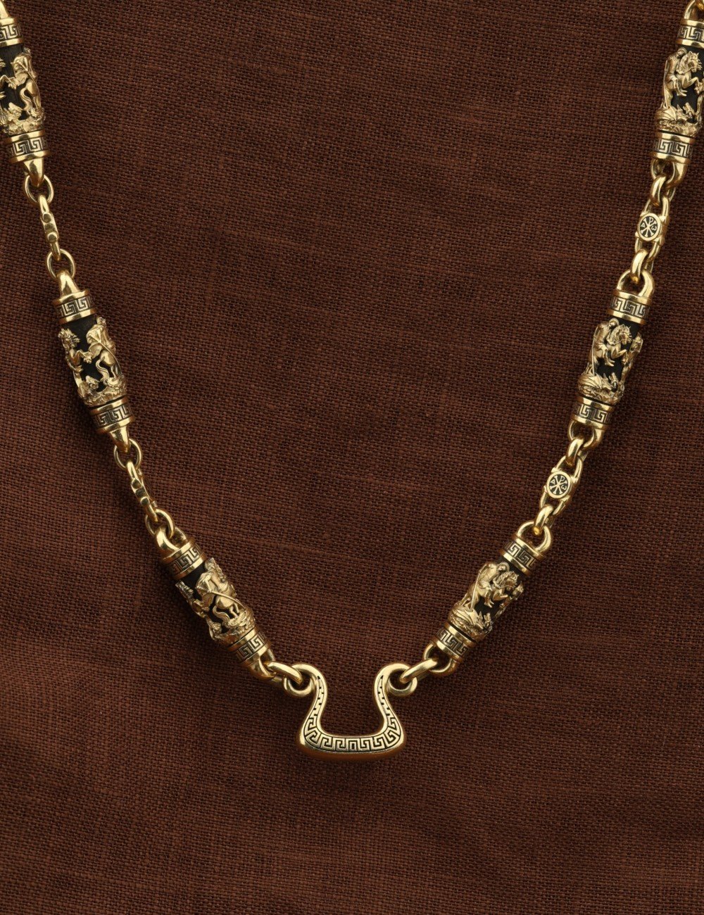 Цепь из лимонного золота c эмалью и эбеновым деревом