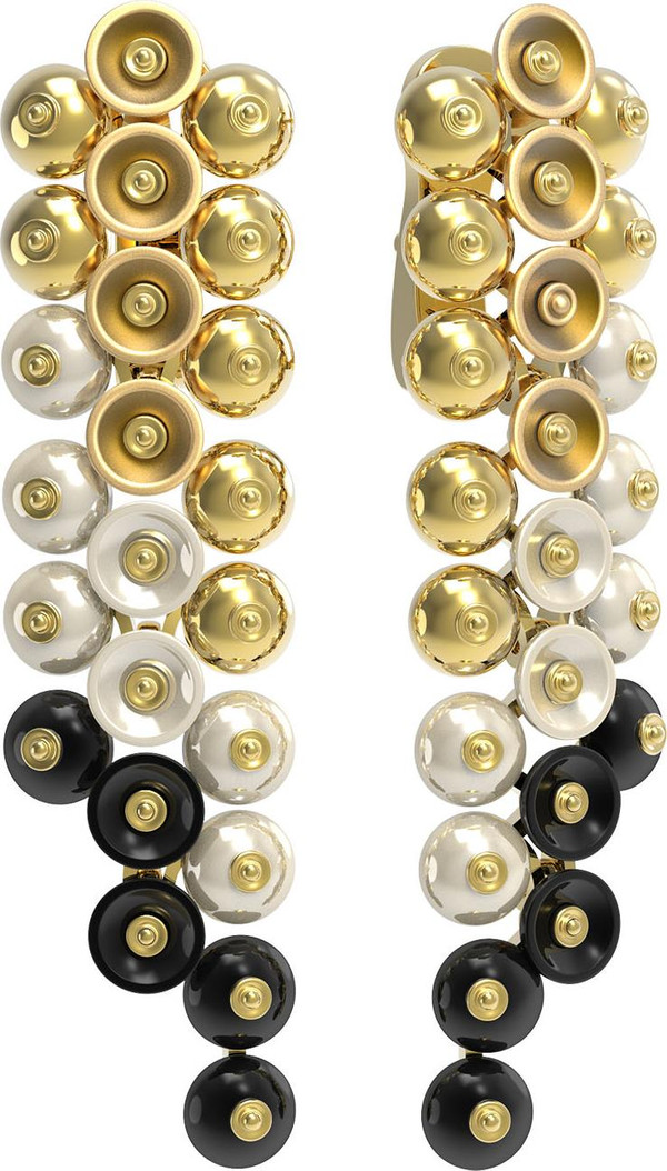 Серьги из лимонного золота 585 пробы c ониксом и перламутром