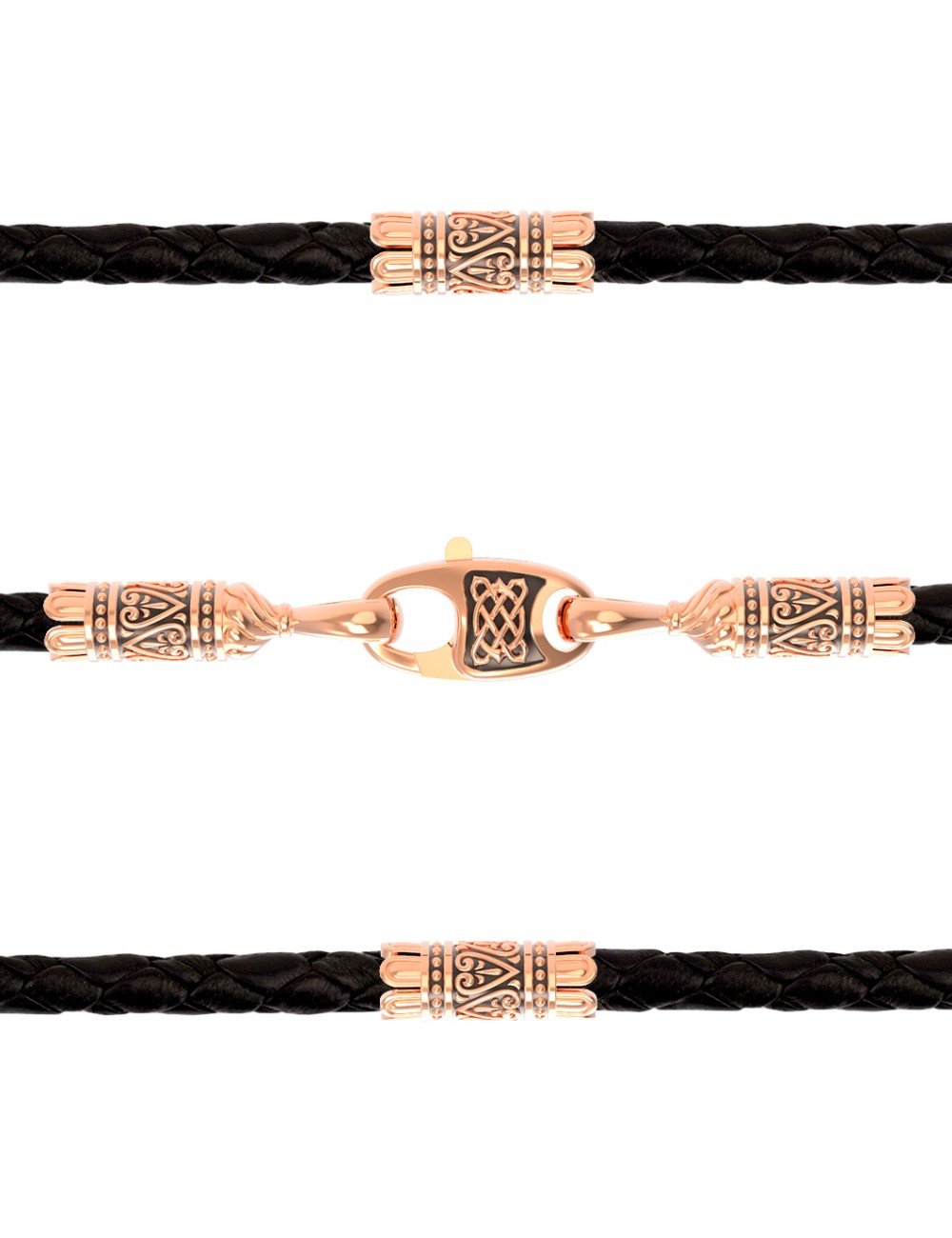 Гайтан из золота c кожаным шнурком