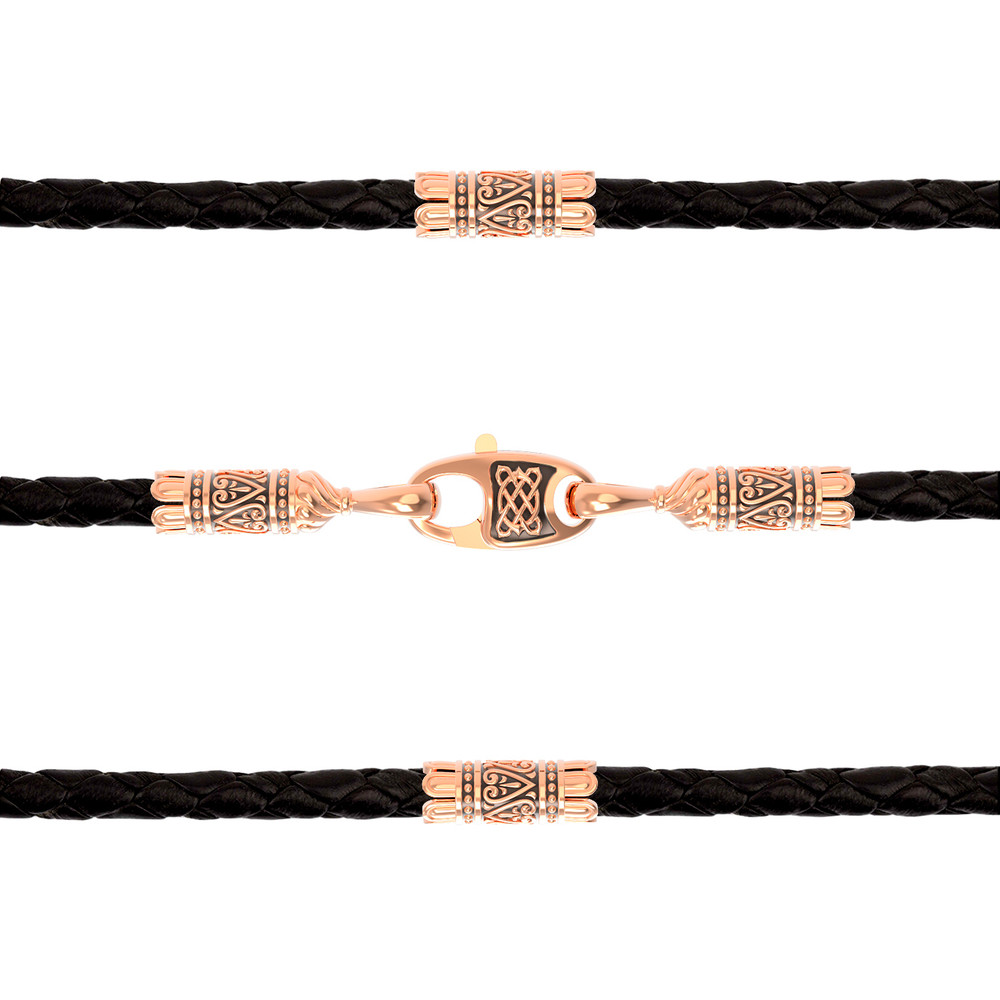 Цепь-шнурок кожа из красного золота 585 пробы c кожаным шнурком