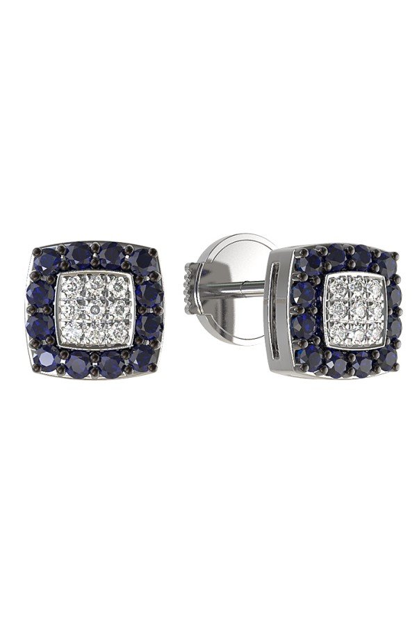 Серьги из белого золота c бриллиантами и сапфиром