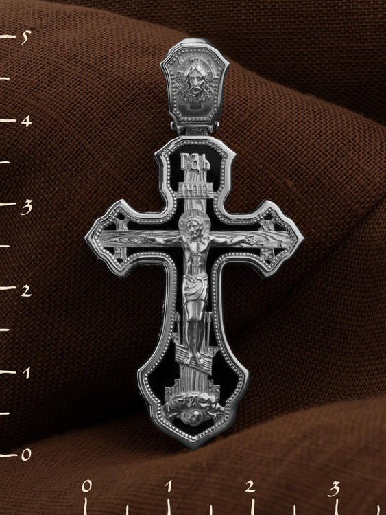 Крест из белого золота 585 пробы c ониксом