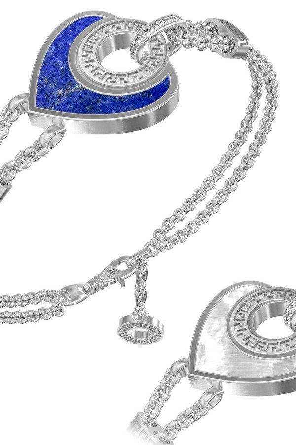 Браслет из белого золота c фианитом, лазуритом и перламутром