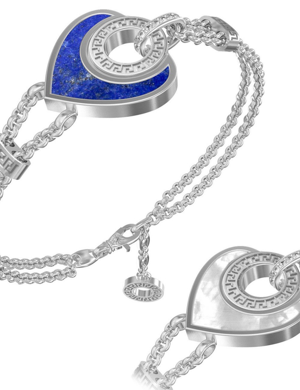 Браслет из белого золота c фианитом, лазуритом и перламутром