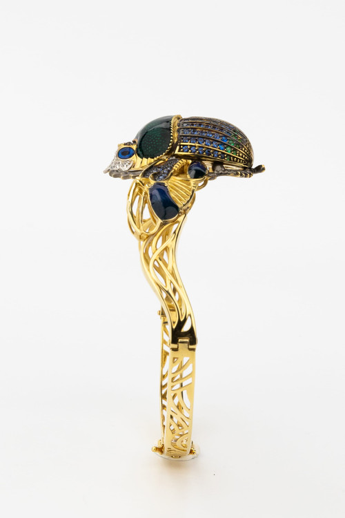 Браслет из лимонного золота 585 пробы c эмалью, фианитом, турмалином и эмалью