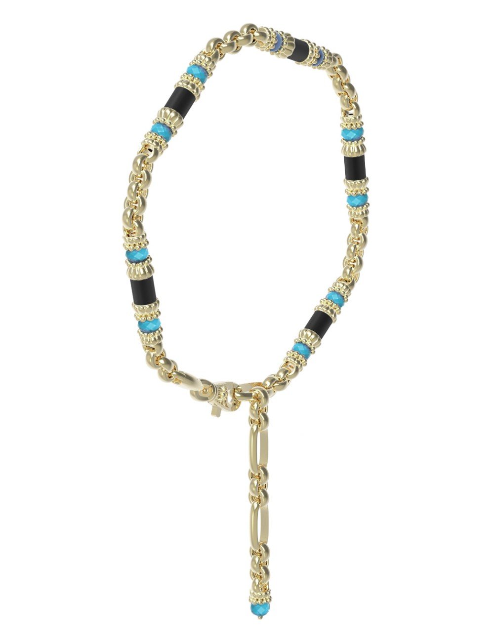 Браслет из лимонного золота c бирюзой и ониксом