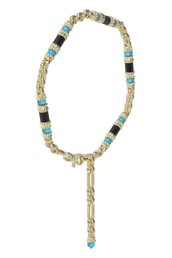 Браслет из лимонного золота c бирюзой и ониксом