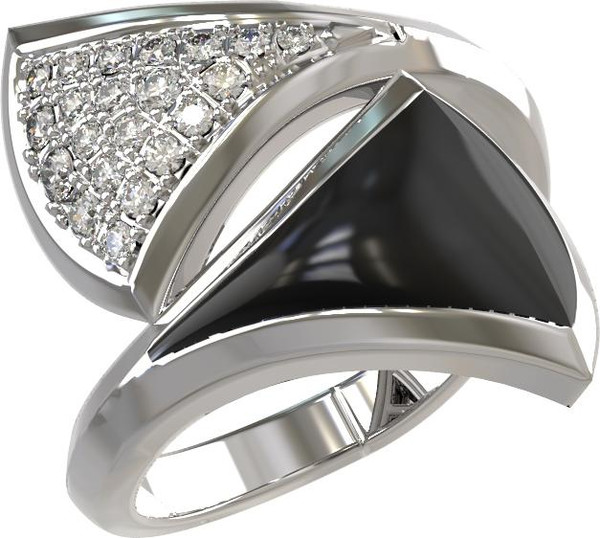 Кольцо из белого золота 585 пробы c бриллиантами и ониксом