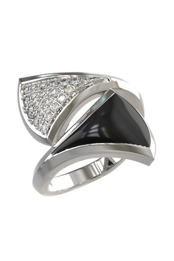 Кольцо из белого золота c бриллиантами и ониксом