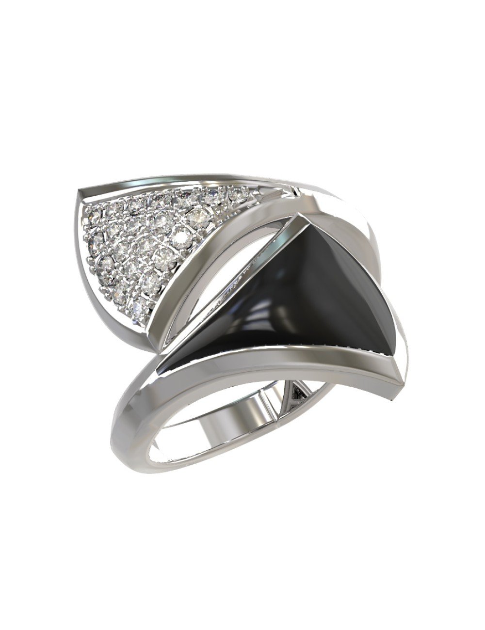 Кольцо из белого золота c бриллиантами и ониксом
