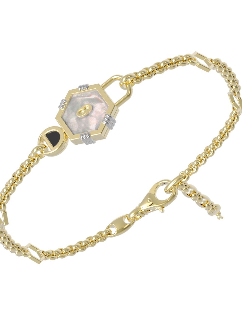 Браслет из лимонного золота c ониксом и перламутром