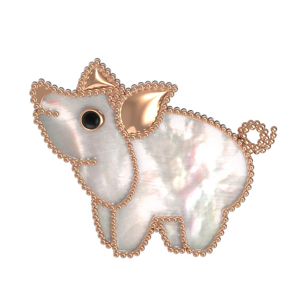 Брошь из красного золота 585 пробы c эмалью и перламутром