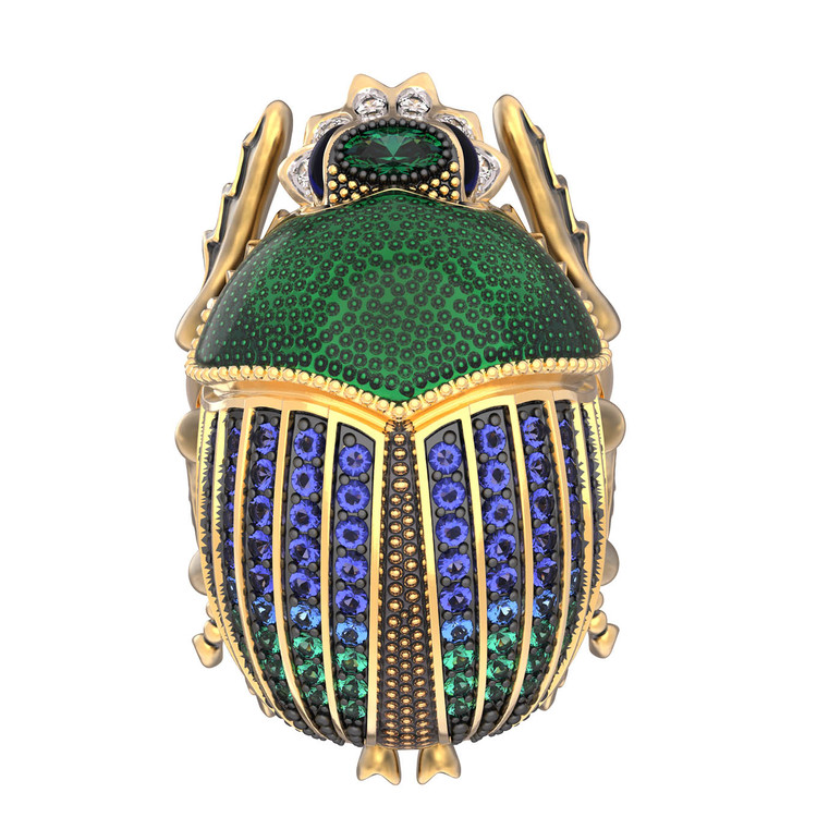 Кольцо из лимонного золота 585 пробы c эмалью, фианитом и турмалином