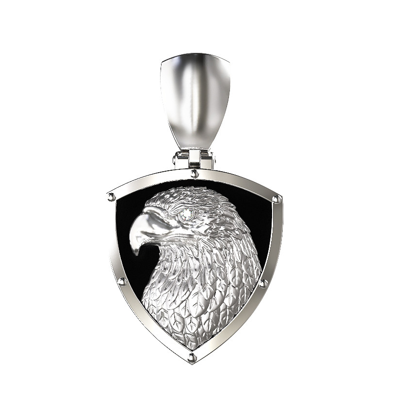 Подвеска из белого золота 585 пробы c бриллиантами и ониксом