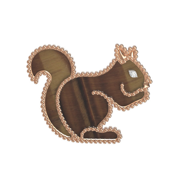 Брошь из красного золота 585 пробы c бриллиантами и тигровым глазом