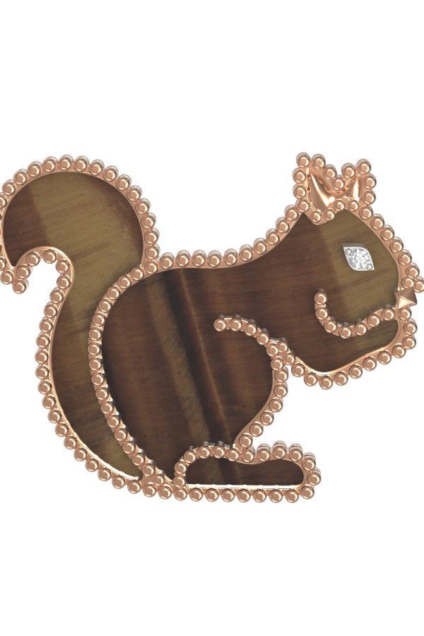 Брошь из золота c бриллиантами и тигровым глазом