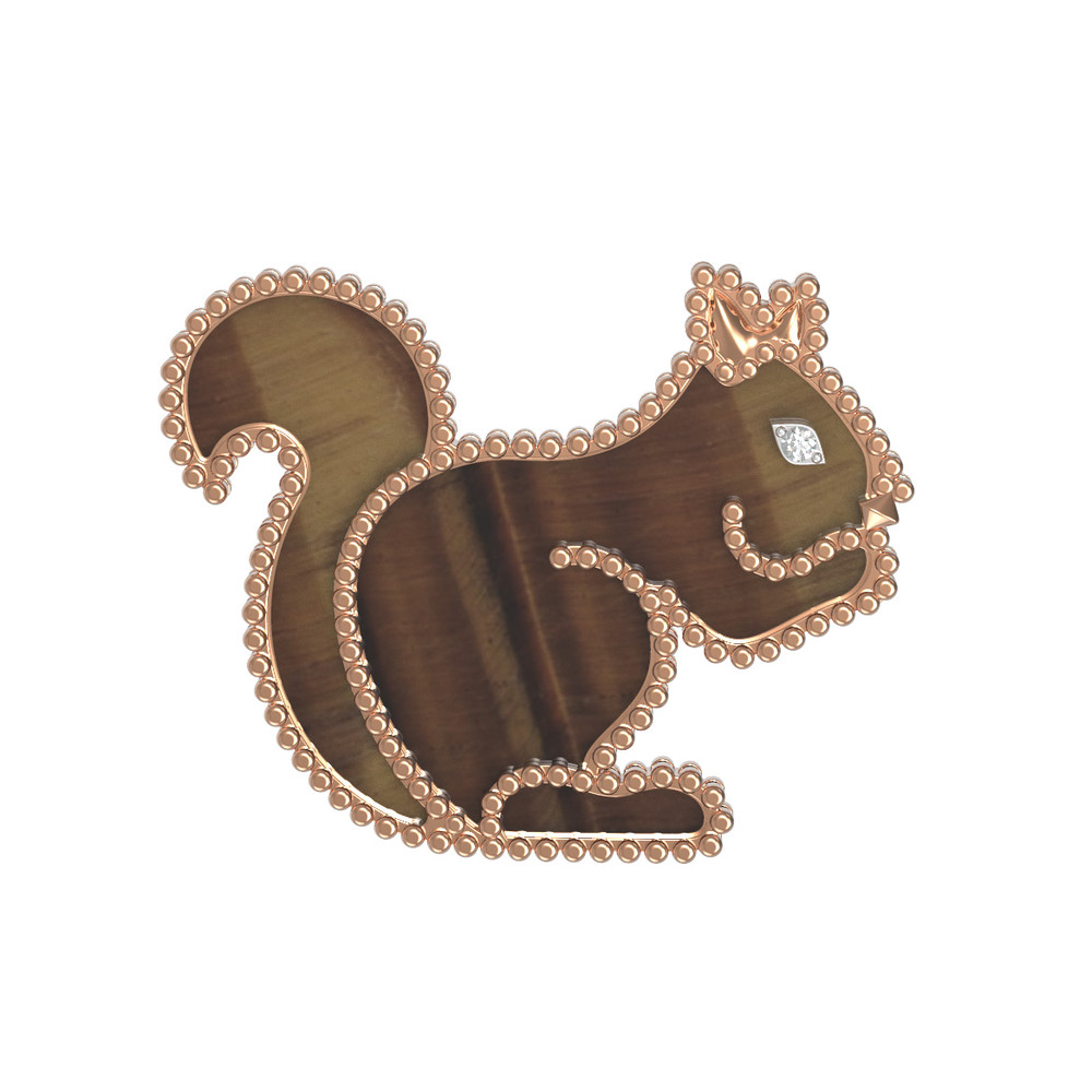 Брошь из красного золота 585 пробы c бриллиантами и тигровым глазом