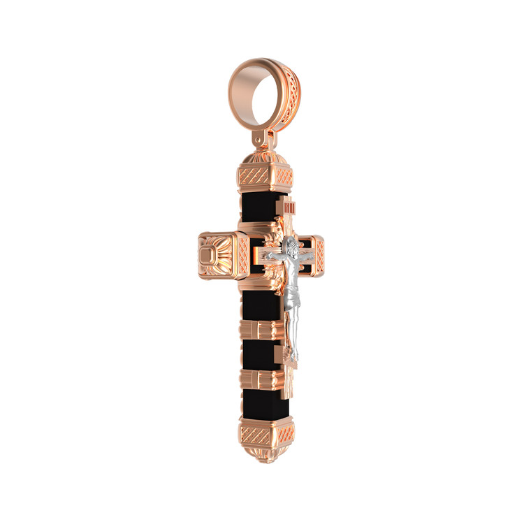 Крест из красного золота 585 пробы c эбеновым деревом