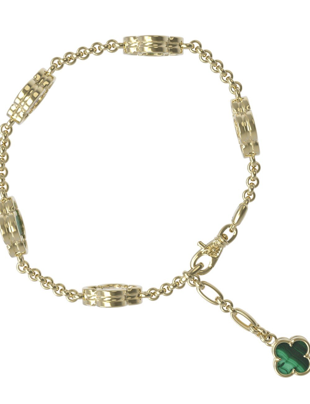 Браслет из лимонного золота c малахитом и перламутром