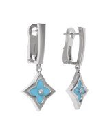 Серьги из белого золота c бриллиантами и бирюзой