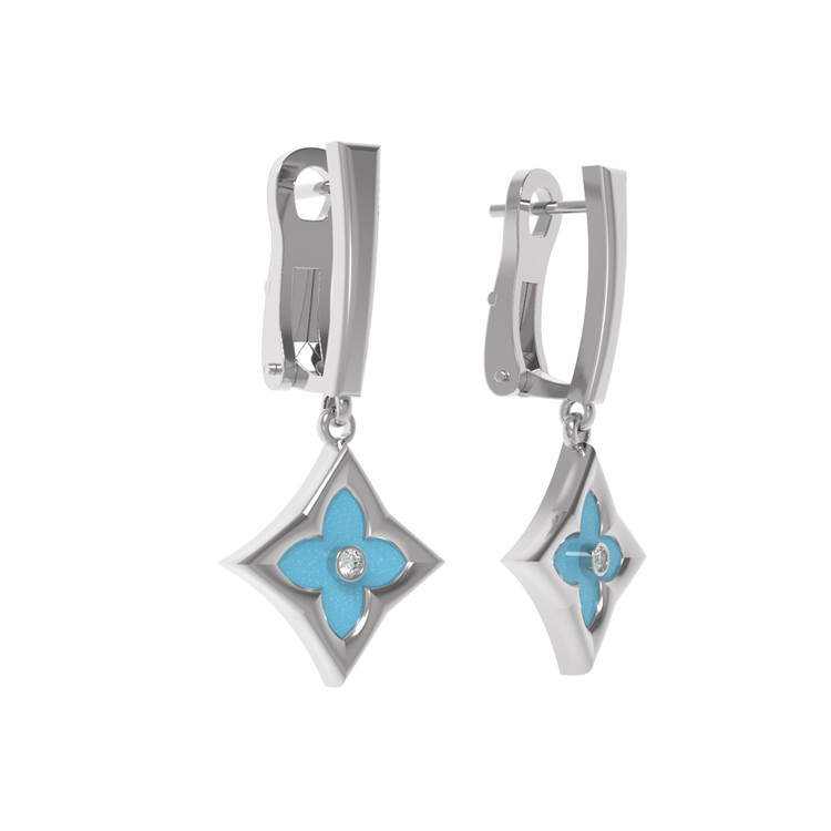 Серьги из белого золота 585 пробы c бриллиантами и бирюзой