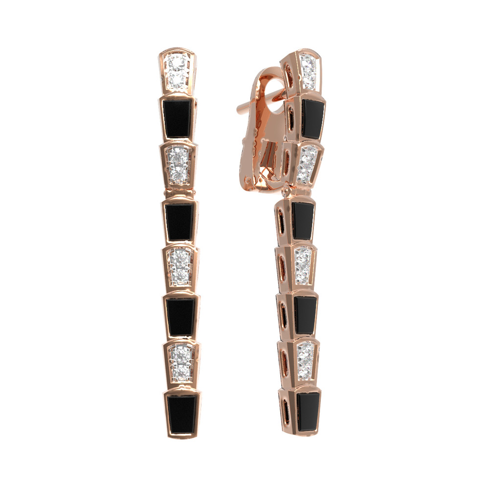 Серьги из красного золота 585 пробы c бриллиантами и ониксом