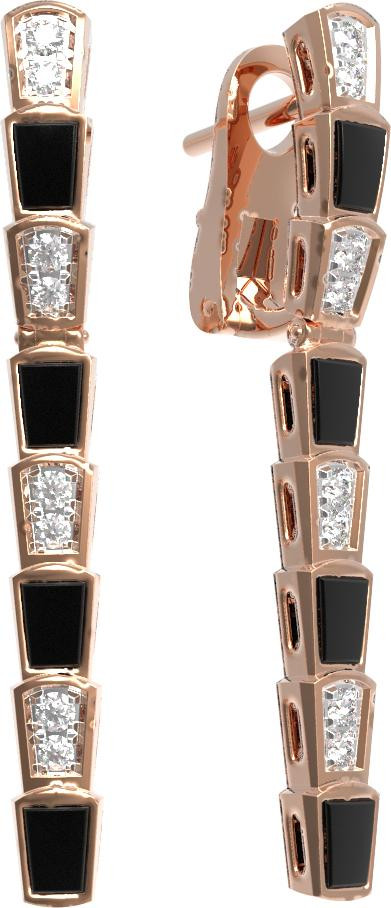 Серьги из красного золота 585 пробы c бриллиантами и ониксом