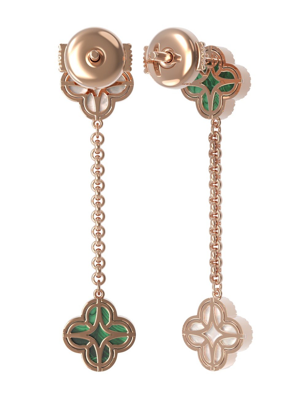 Серьги из золота c бриллиантами, малахитом и перламутром