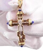 Крест из лимонного золота c лазуритом и железным деревом