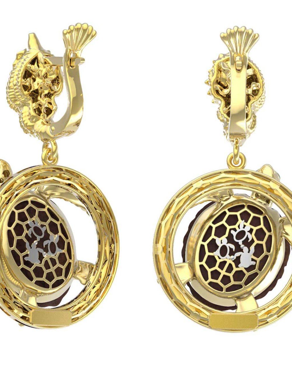 Серьги из лимонного золота c эмалью и железным деревом