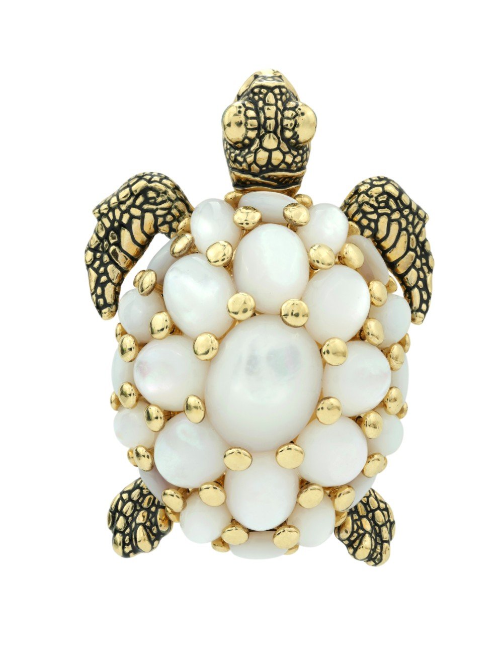 Брошь из лимонного золота c эмалью и перламутром