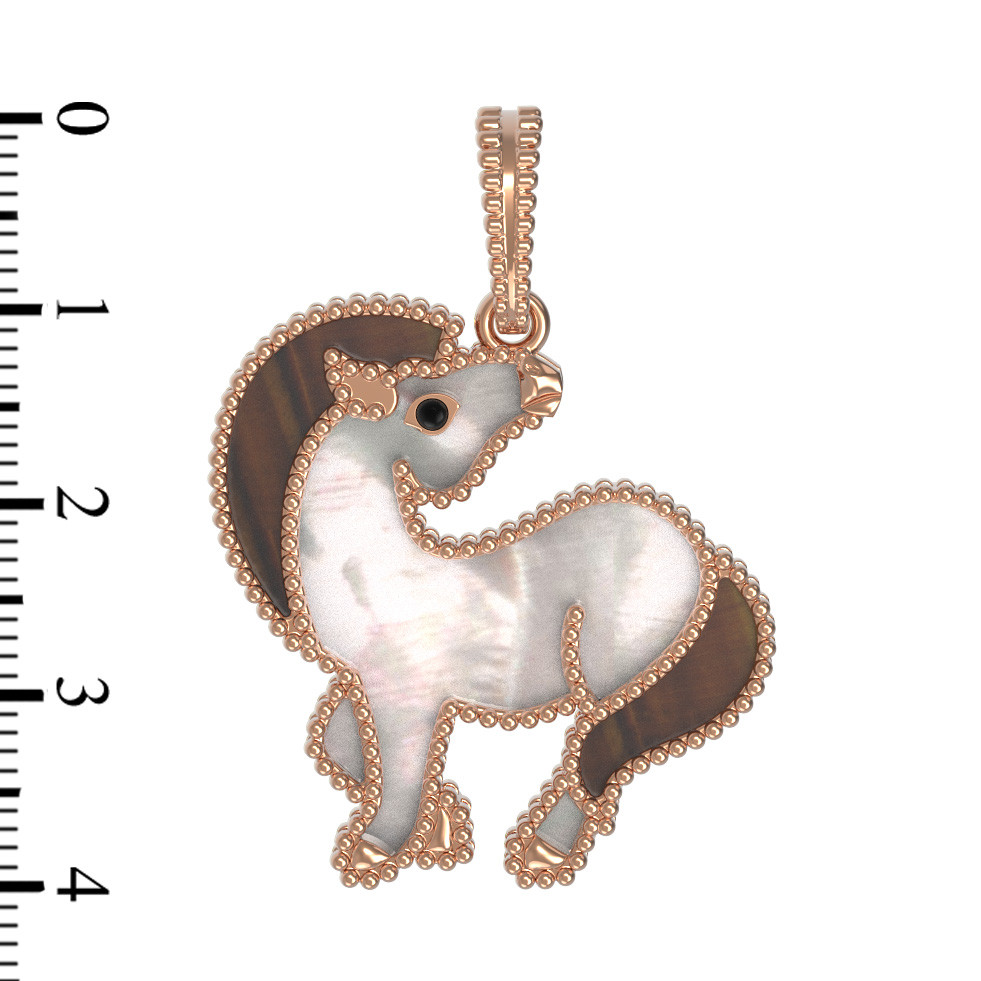 Подвеска из красного золота 585 пробы c эмалью, тигровым глазом и перламутром