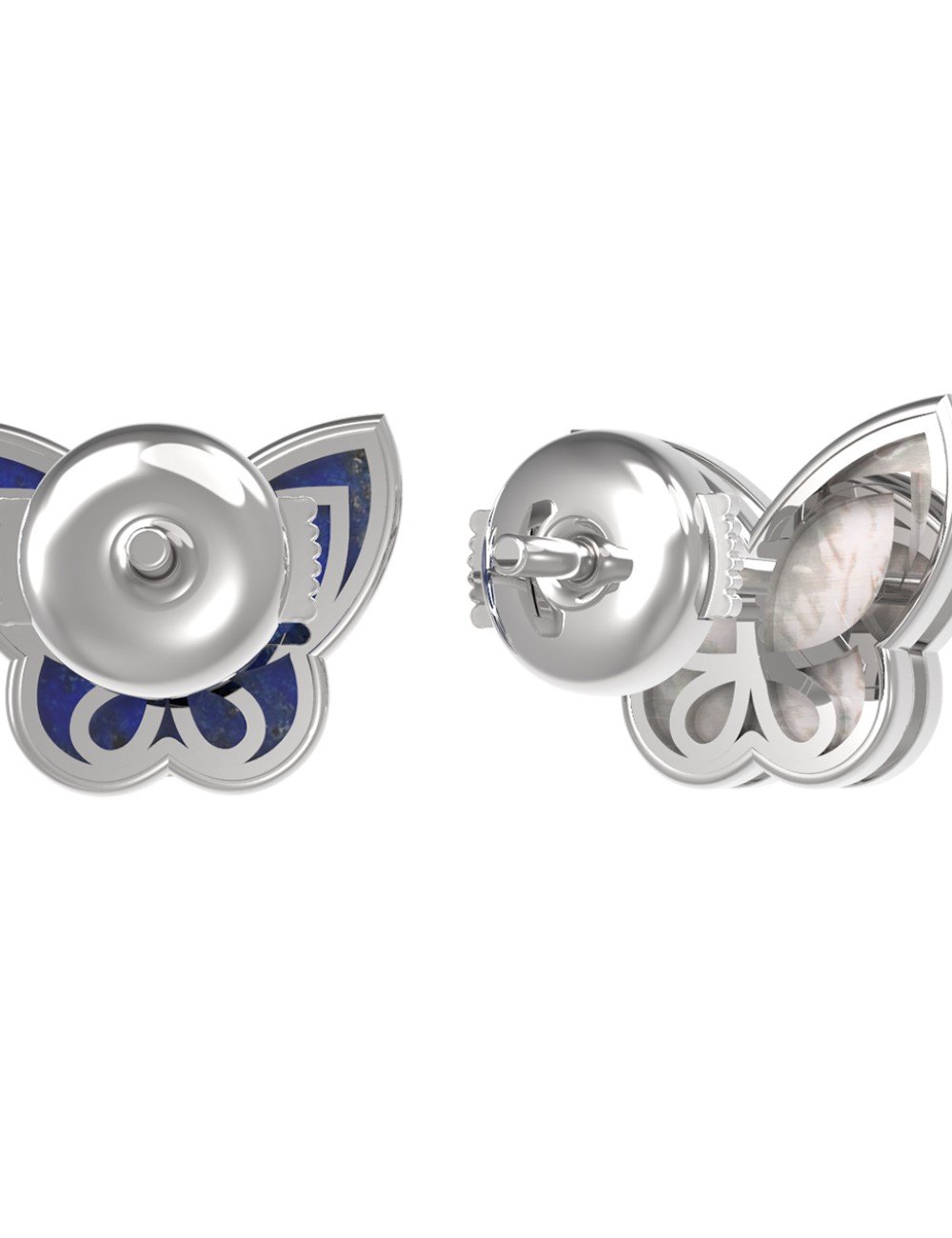 Серьги из белого золота c лазуритом и перламутром