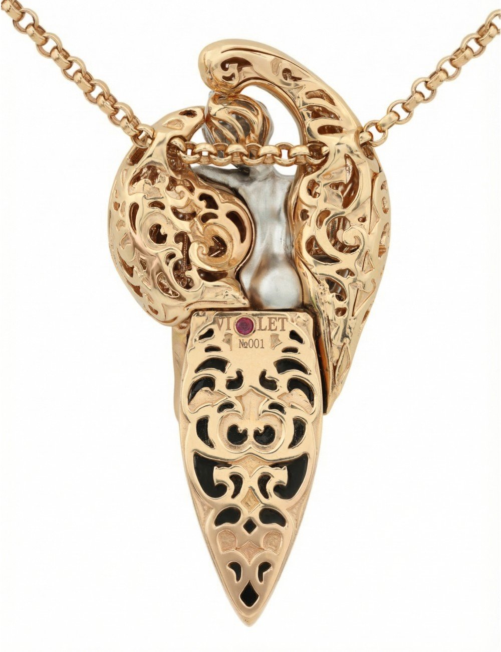 Колье из золота c эмалью, бриллиантами, рубином и ониксом