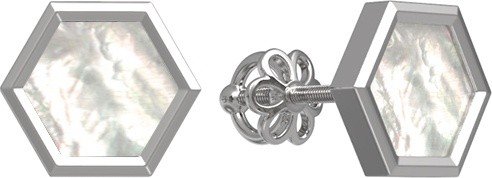 Серьги из белого золота c ониксом и перламутром